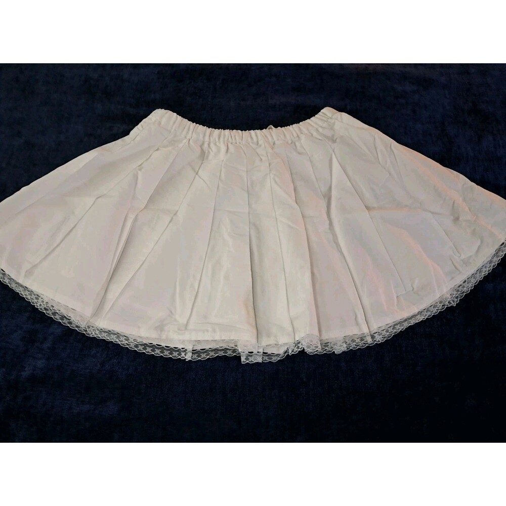 J.Crew Pleated Tie Waist Mini Skirt White Lace Trim Full Skirt CK531 Size S NWT - Picture 7 of 9